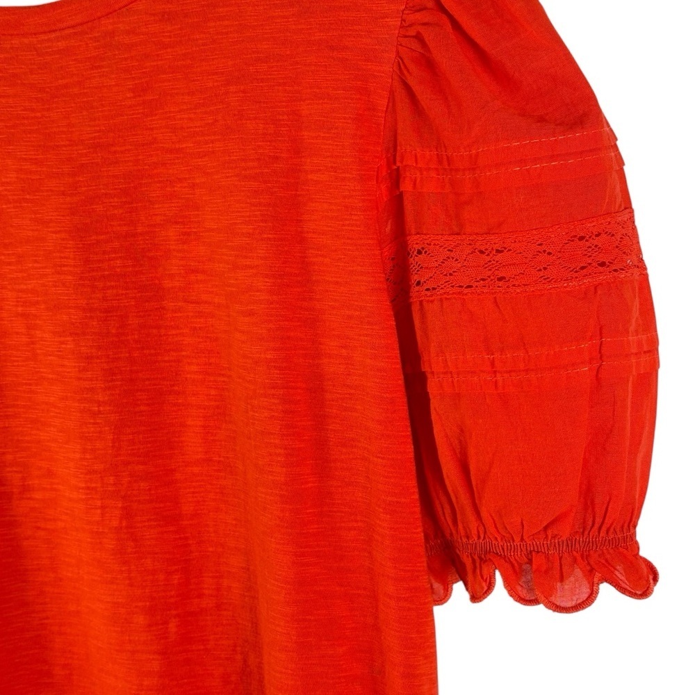 Lauren Ralph Lauren Black Label Slub Cotton Top Size M Puff Sleeves Orange - Picture 2 of 8